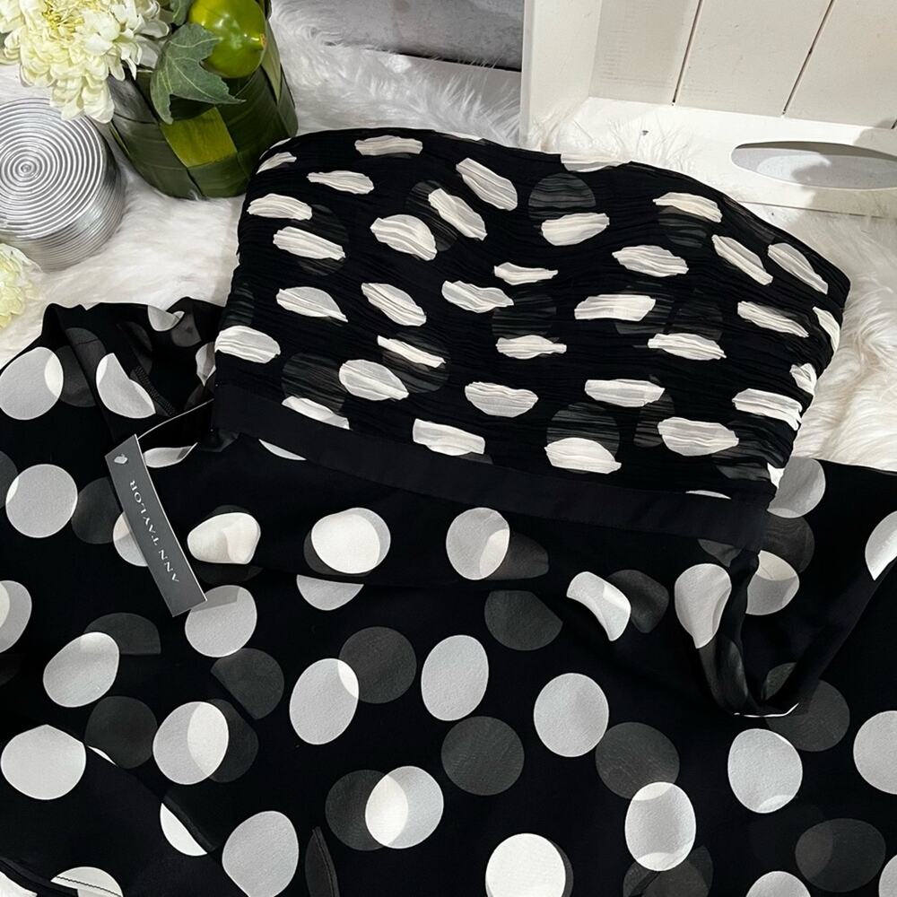 NEW Ann Taylor Silk Ruched A-line Fit Flare Strapless Polka Dot Midi Dress 2 NWT - Picture 13 of 16